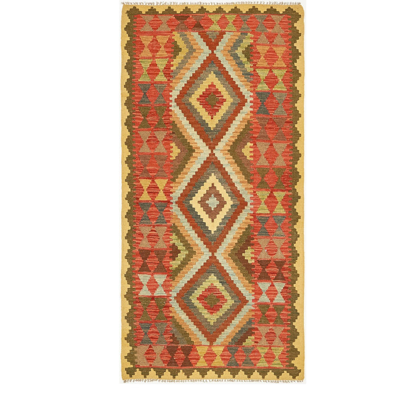 Tapis de zone en laine vert/beige/rouge 3 pi 4 po x 6 pi 10 po one-of-kind à la main noué la Doorfield