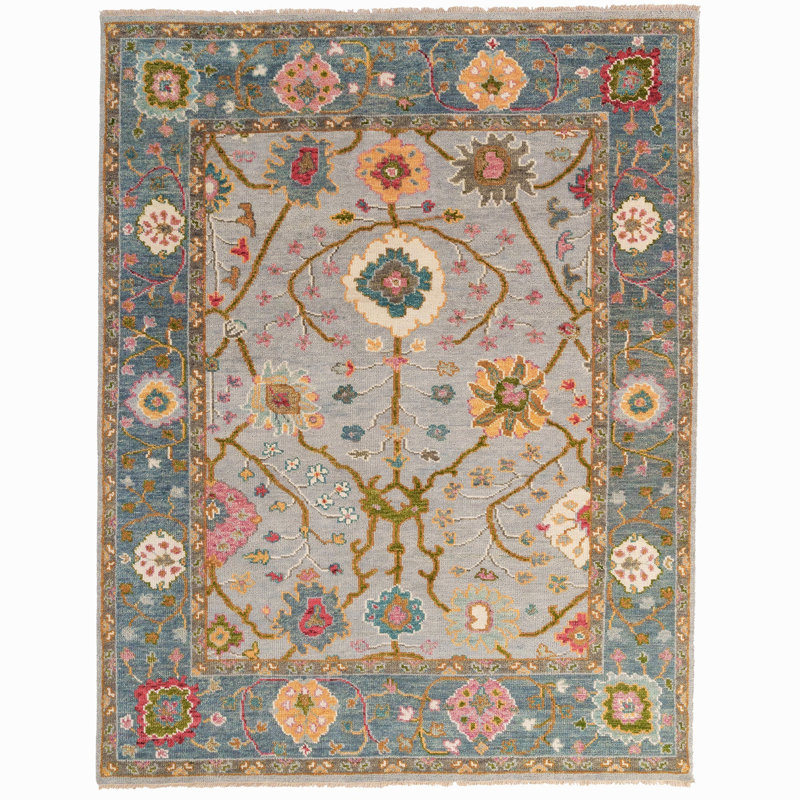 Elan Hand Knotted Wool Oriental Area Rug in Blue, Rectangle 8' x 10'