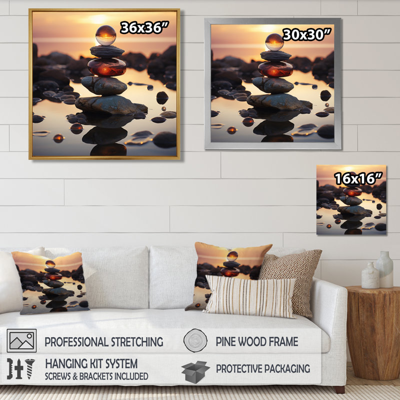 «Cairn River Rock Zenscape - Spiritual Stone», reproduction d'art mural, Toile tendue, H 16 po x l 16 po x P 1 po