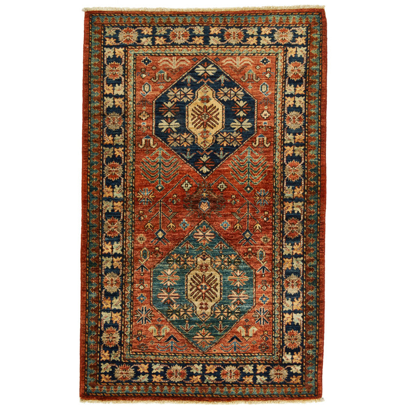 Tapis traditionnel rouge et bleu marine 3x5