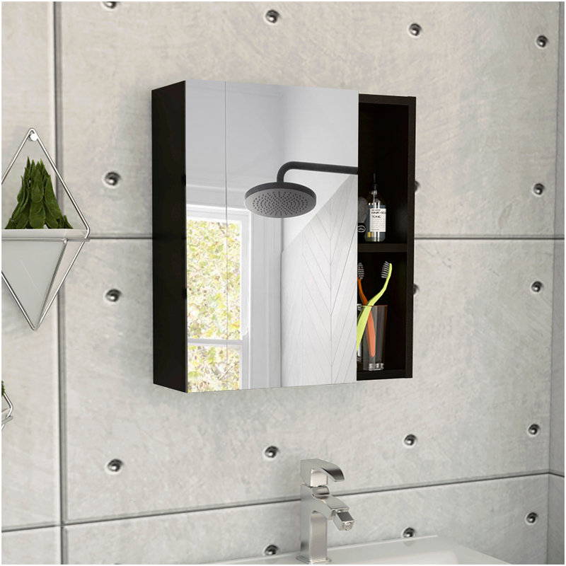 Labelle Medicine Cabinet With Mirror, Five Internal Shelves, Single Door -Black, Black