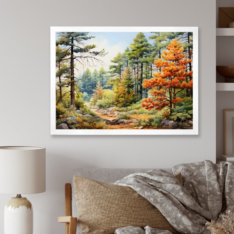 Pine Tree Autumn Whispers I - Tree Pine Wall Art Prints, H 30 po x l 40 po x P 1,5 po, Cadre photo blanc
