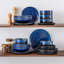 24 Pieces Dinnerware Set, Blue Set, Dinner Plate, Dessert Plate, Soup Bowl And Bowl Set For 6 Person, Stoneware Dinnerware, Round Bowl, Reactived Glazed-507124498
