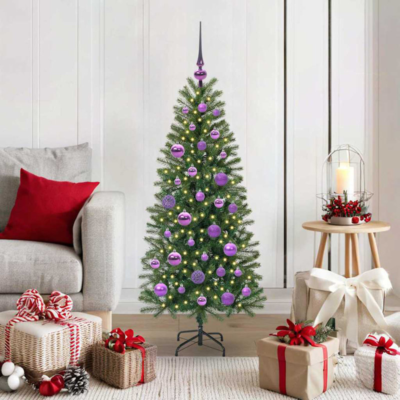  Artificial Christmas Tree with 150 LEDs Green PE and PVC, Purple, 3.94' H