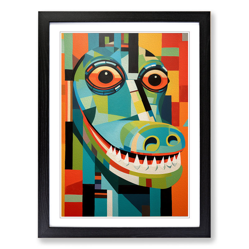 XYZ-FRM-V1223-1778 Alligator Constructivism No.3 - Single Picture Frame Print on Wood, Black, 46cm H x 34cm W x 2cm D