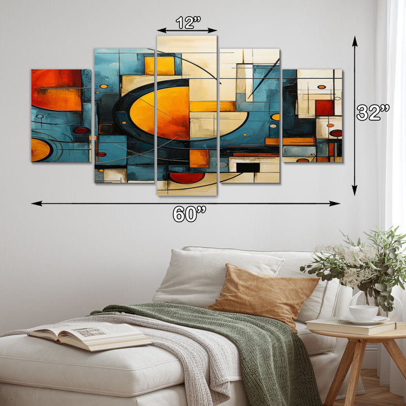 «Electric Array III», art mural abstrait sur toile, 5 panneaux