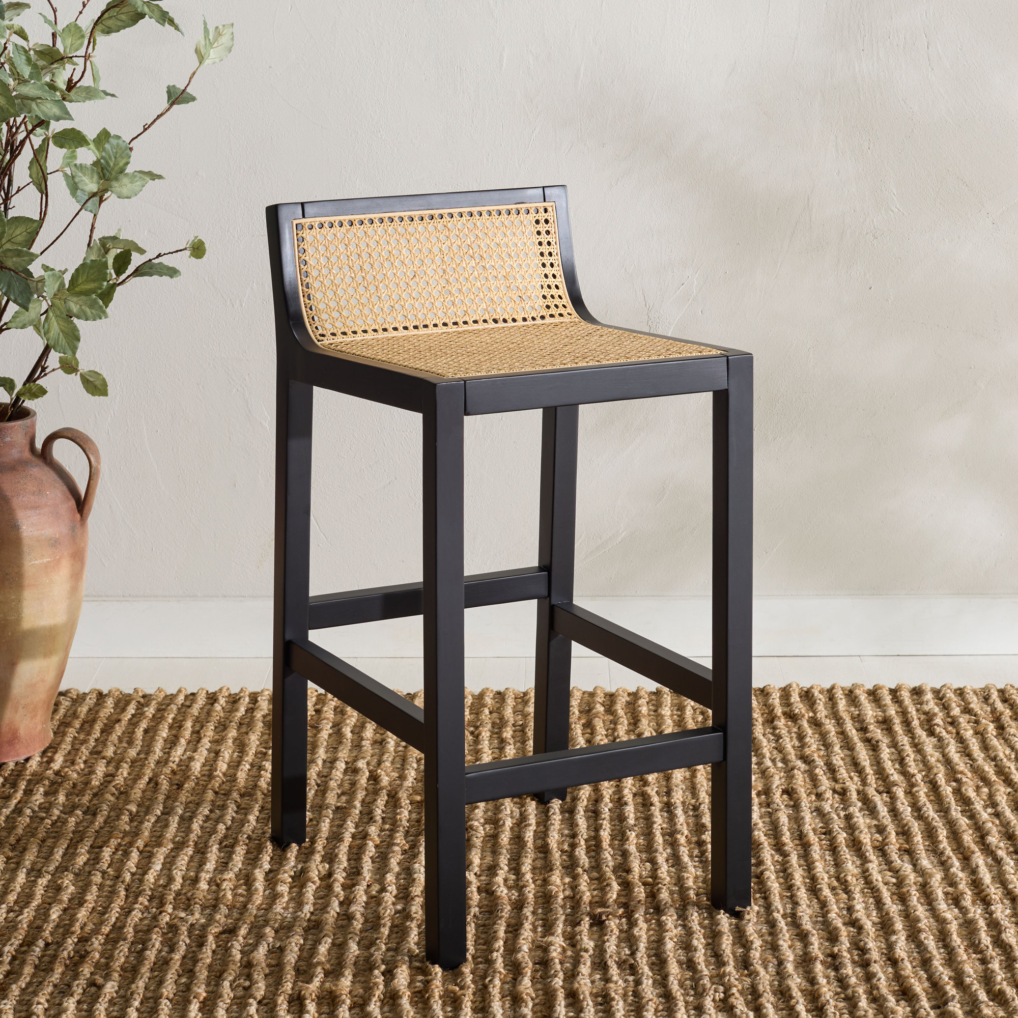 McCarthy Cane Bar & Counter Stool, Counter Stool(25.59” Seat Height), Black