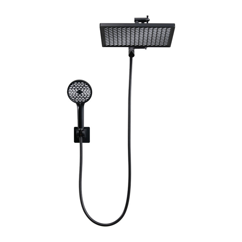 Adjustable 12" Rectangular High Pressure Dual Shower Head with 6-Spray Handheld Shower with Filter, Matte Black