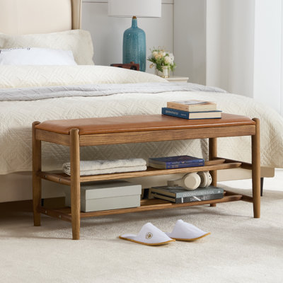 Banc de hall d'entrée avec rangement pour chaussures pour le couloir, la chambre à coucher, le salon, 3 niveaux (bois d'orme, brun de 39,4 po)