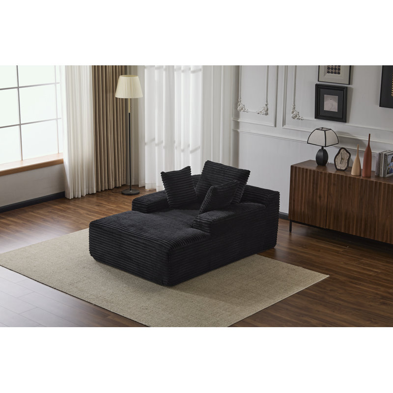 Chaise longue avec 3 coussins décoratifs et accoudoirs larges, Noir