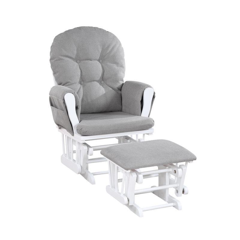 White and Oyster Upholstered Glider with Ottoman