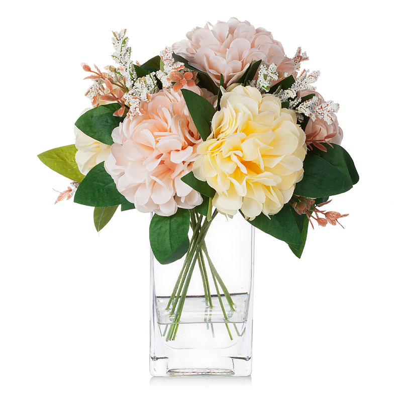Arrangement floral de dahlia en soie artificielle dans un vase, Crème / beige