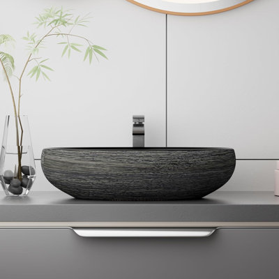 Lavabo vasque ovale en céramique noir mat 24 po x 16 po Yingze