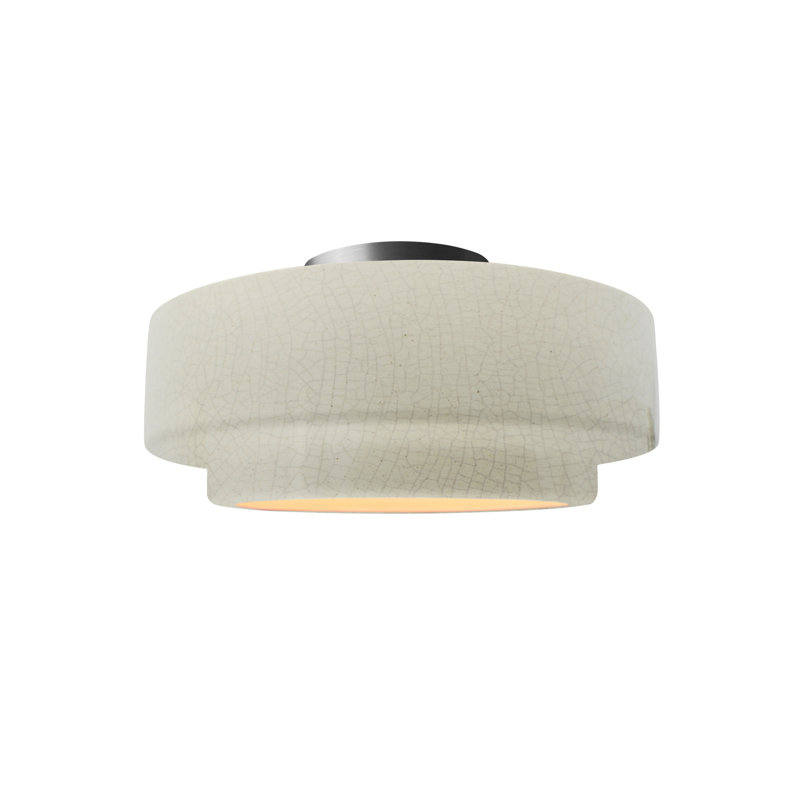Plafonnier semi-encastré en céramique Dottie, Blanc craquelé, Nickel brossé, H 7 po x l 12 po x P 12 po