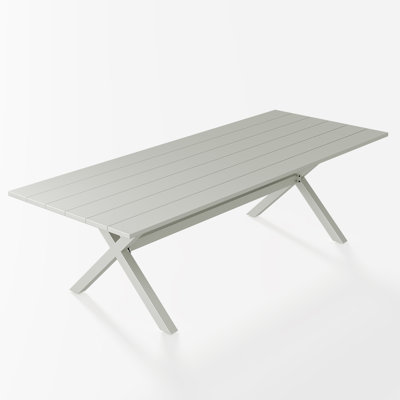 Table de salle à manger d'extérieur, table de patio rectangulaire en aluminium 98 po avec plateau à lattes