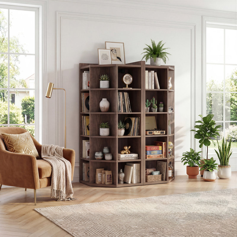 Modern Bookshelf, Storage Bookcase, Walnut, 55" H