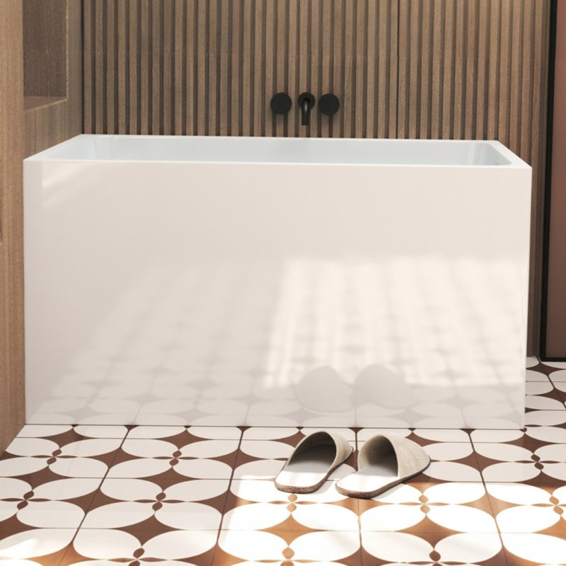 47" x 27.6" Standard Rectangular Freestanding Soaking Acrylic Small Bathtub with Integrated Seat for Small Space