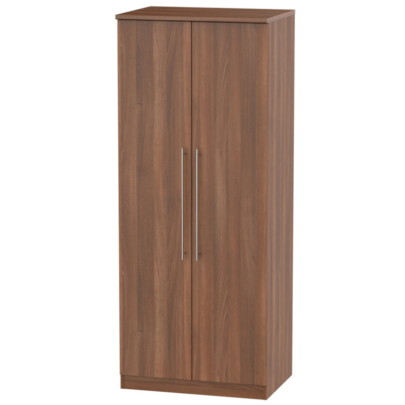 Fully Assembled Eliodoro Sherwood 2 Door Wardrobe, Walnut Wood Veneer, 182.5 cm H x 74 cm W x 53 cm D