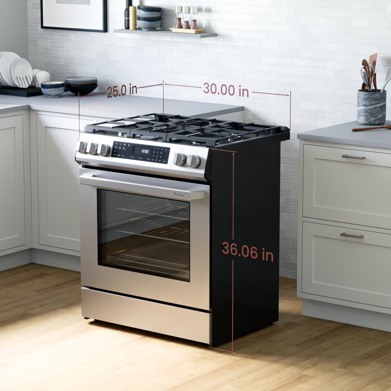 Cuisinière à gaz 30 pouces autonettoyante avec AirFry et commandes tactiles en verre en acier inoxydable
