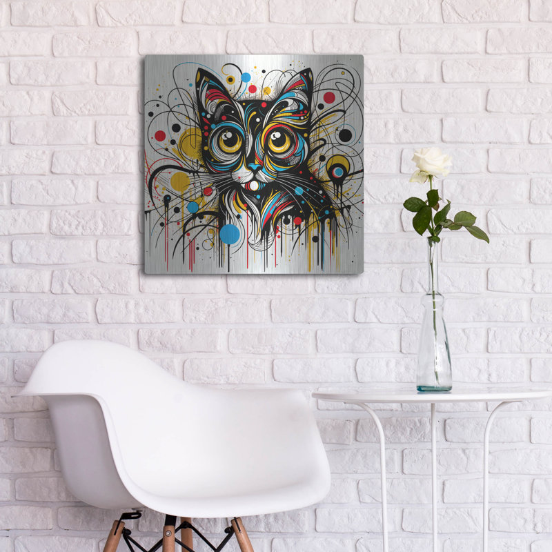 «Cat Abstract 3» par Rey Klimt, art mural en métal, H 24 po x l 24 po