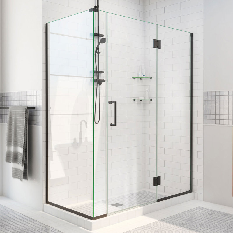 Unidoor-X 58.5" x 72" Frameless Rectangle Hinged Shower Enclosure, Matte Black, Right Side
