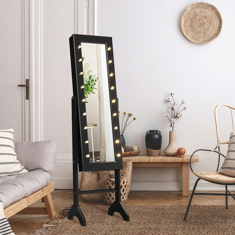 Armoire à bijoux avec miroir Bowen, Noir, noir, noir, noir