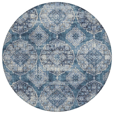 Machine Washable Indoor/Outdoor Husby ACN2196 Panel Rug
