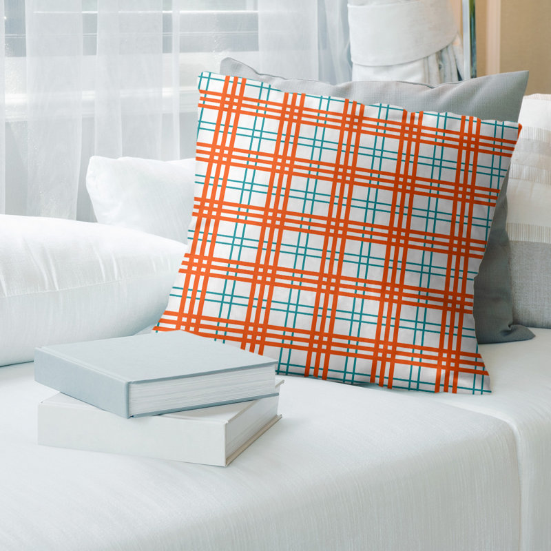 Housse de coussin d'extérieur carré R-Baltimore Football, 18 po x 18 po, Blanc / turquoise / orange R-Baltimore