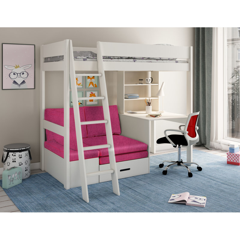 Single (3') High Sleepers Bed Frame, White/Pink