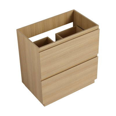 " oak bathroom vanity: modern undermount design, double drawer, freestanding cabinet, engineered wood (no sink) (112 characters)