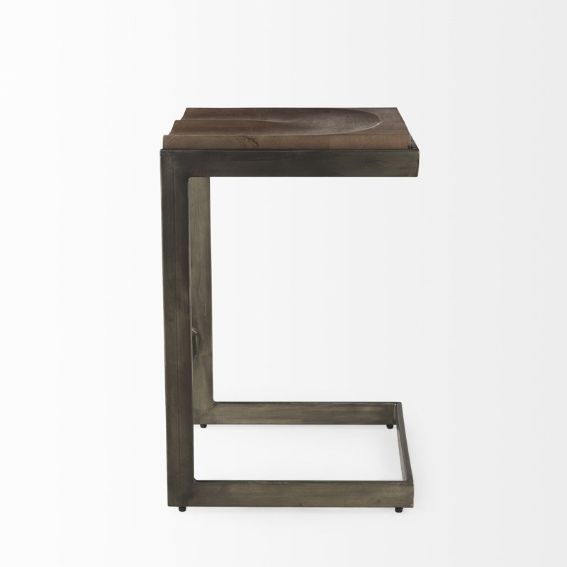 Bois noir effronté et métal, Tabouret de comptoir (siège d'une hauteur de 26 p, Brun / gris