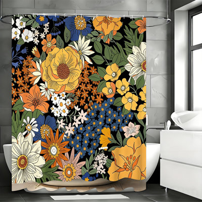 Floral Shower Curtain with Hooks Included