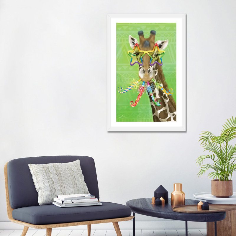 Reproduction d’art, "Party Safari Giraffe" par Shari Warren, H 32 po x l 24 po x P 1 po, Papier encadré blanc, Blanc