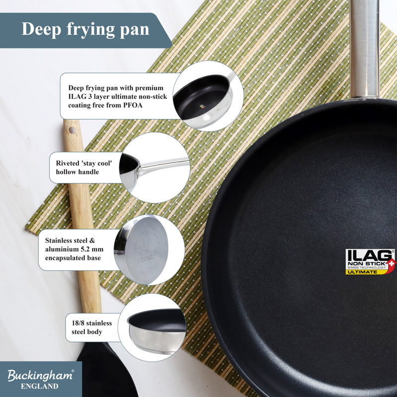 Buckingham Stainless Steel Deep Frying Pan Induction Compatible 28 cm 3.2 Litres