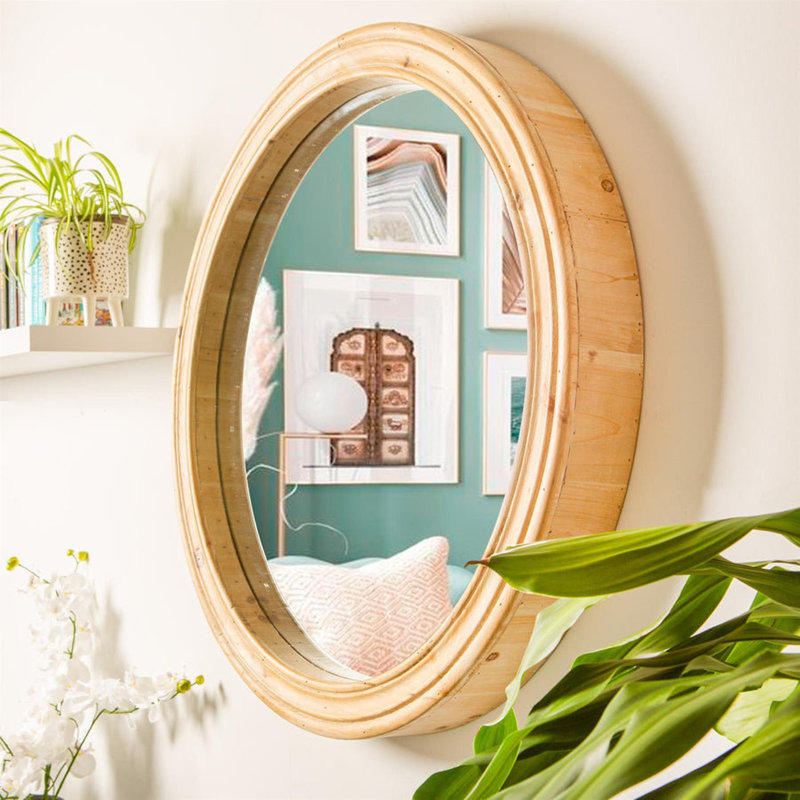 Broussard Wood Round Wall Mirror, 78cm H x 68cm W x 9cm D
