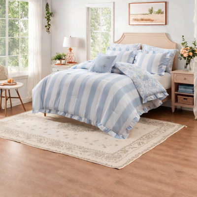 Ensemble de literie bleu pour lit simple et simple XL, couette douce en microfibre à volants pour chambre à coucher