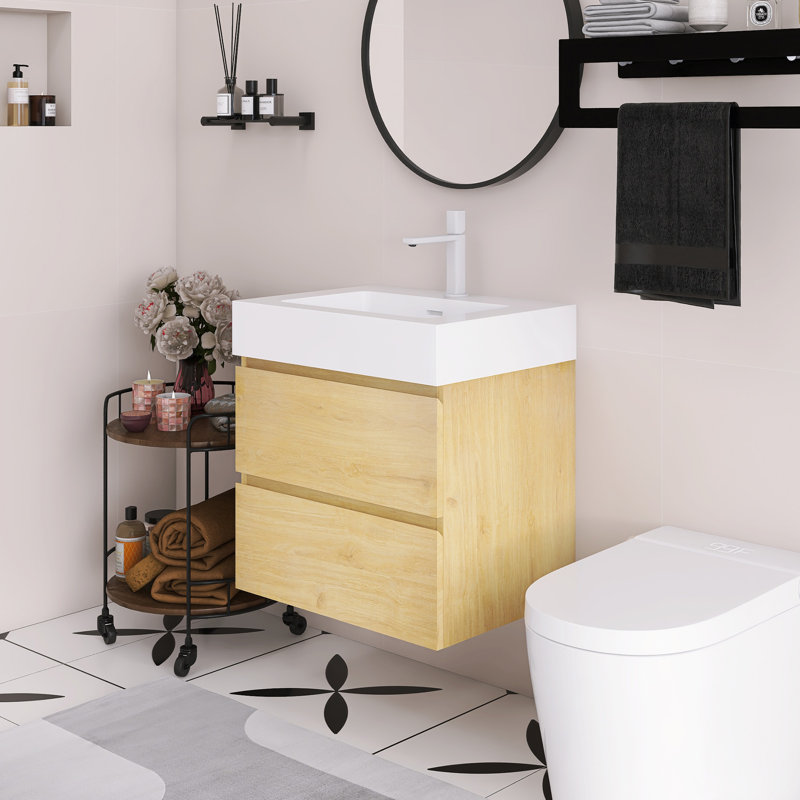 Meuble-lavabo mural 24 po avec lavabo, Blanc, Jaune