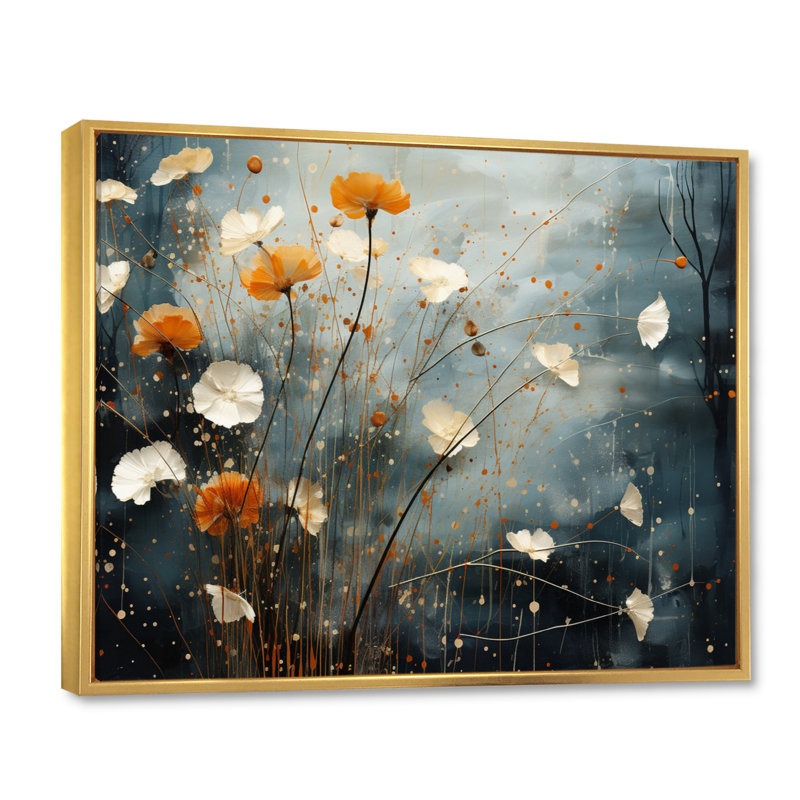 Coral Dandelion Floral Symphony III sur impression sur toile, H 34 po x l 44 po x P 1,5 po, Cadre flottant doré