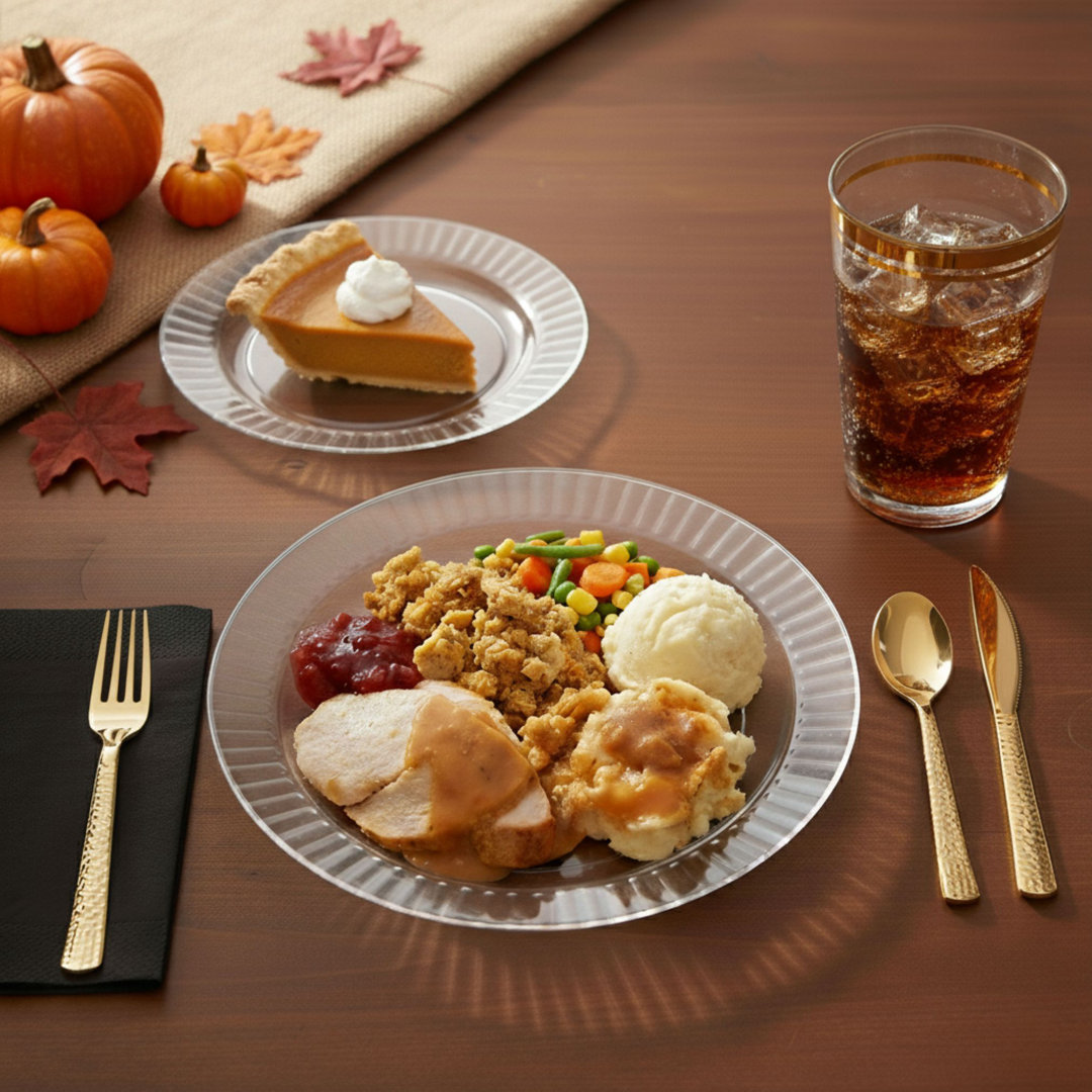 Clear Hard Plastic Disposable Dinner & Salad Plates Combo Set – 50-Piece Elegant Crystal-Look Tableware for 25 Guests (Set of 25) Perfect Settings Tableware