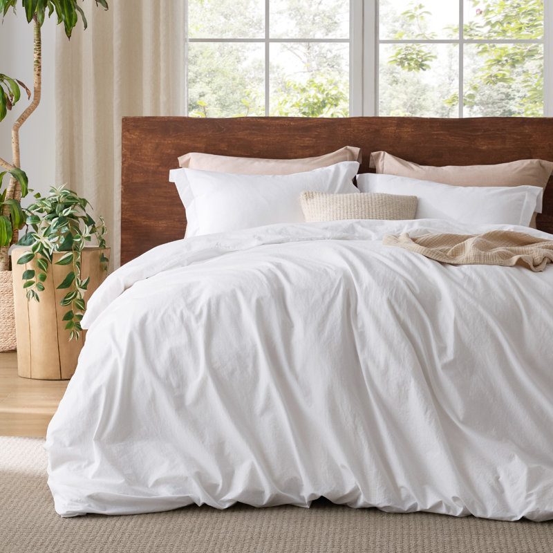Bedsure 100% Washed Cotton Duvet Cover Set, Oversized King Duvet Cover + 2 Shams(20"*36"), Bright White