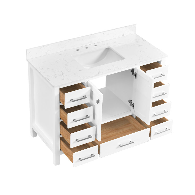 Meuble-lavabo de salle de bain, meuble-lavabo autoportant avec plateau, armoire de rangement en bois massif, 48"