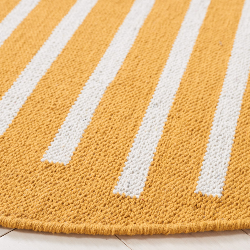 Esty Hand Woven Cotton Striped Rug, Round 6'