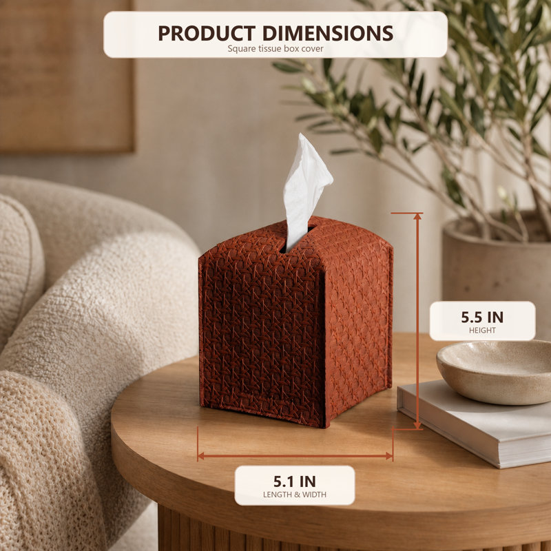 Housse pour boîte à mouchoirs en cuir de style rotin, Chameau