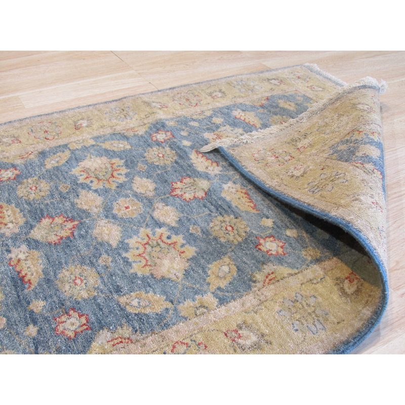 Violet Agra Blue Hand Knotted Wool Blue/Gold Traditional Oriental 3'1" x 9'11" Runner Rug