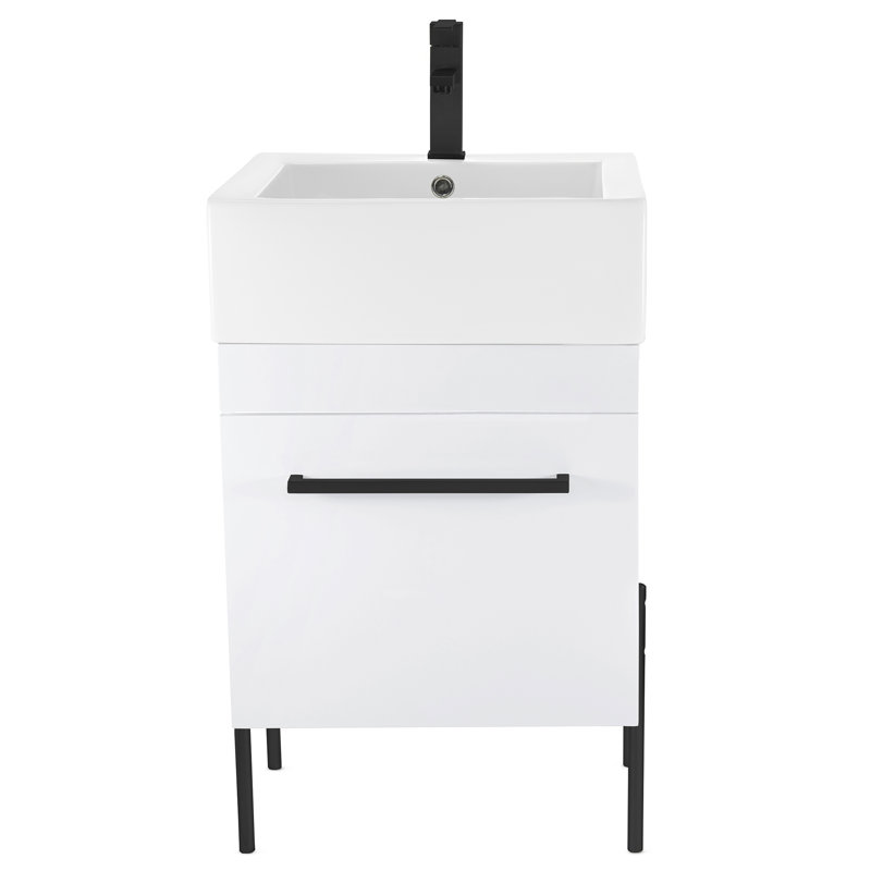 Taft Avenue 20'' Single Bathroom Vanity with Solid Surface Top, White, Black Matte