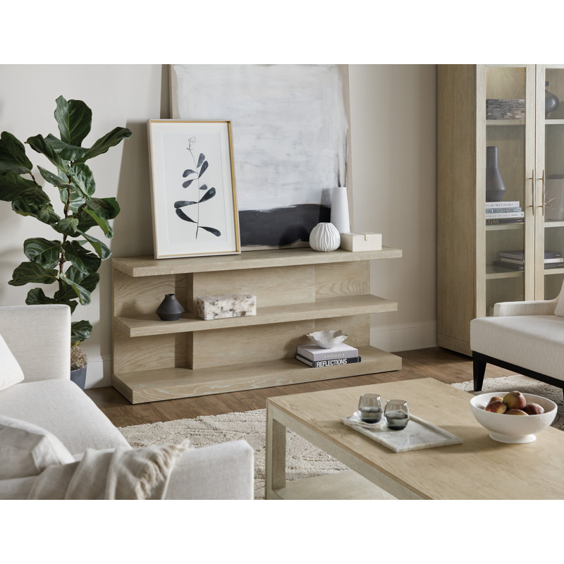 Beige Oak Veneer Transitional Console Table with Storage