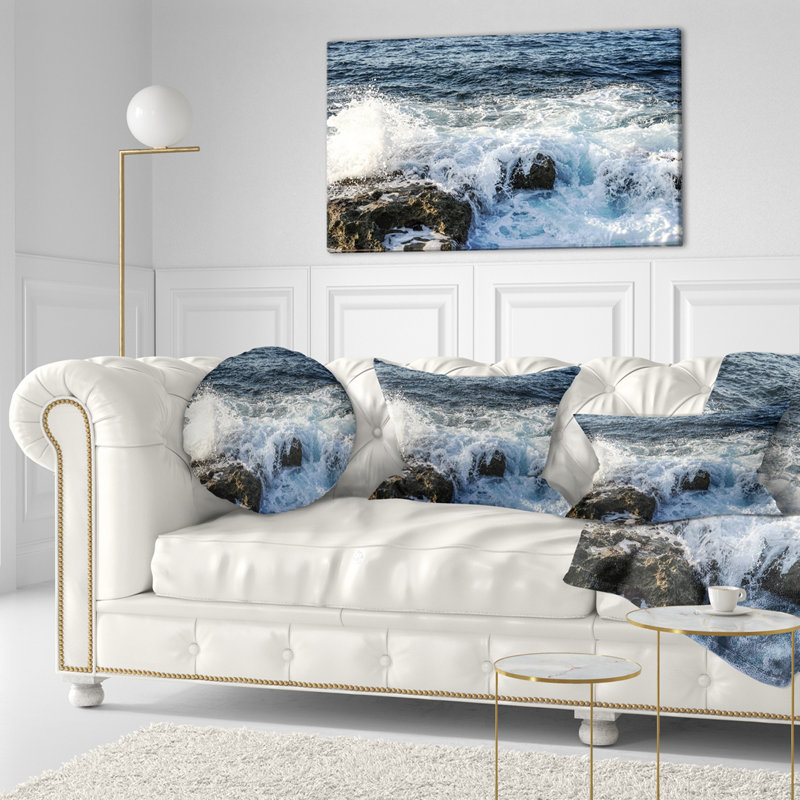 Coussin lombaire de mer avec vagues de mer stony, Rectangle 12" x 20"