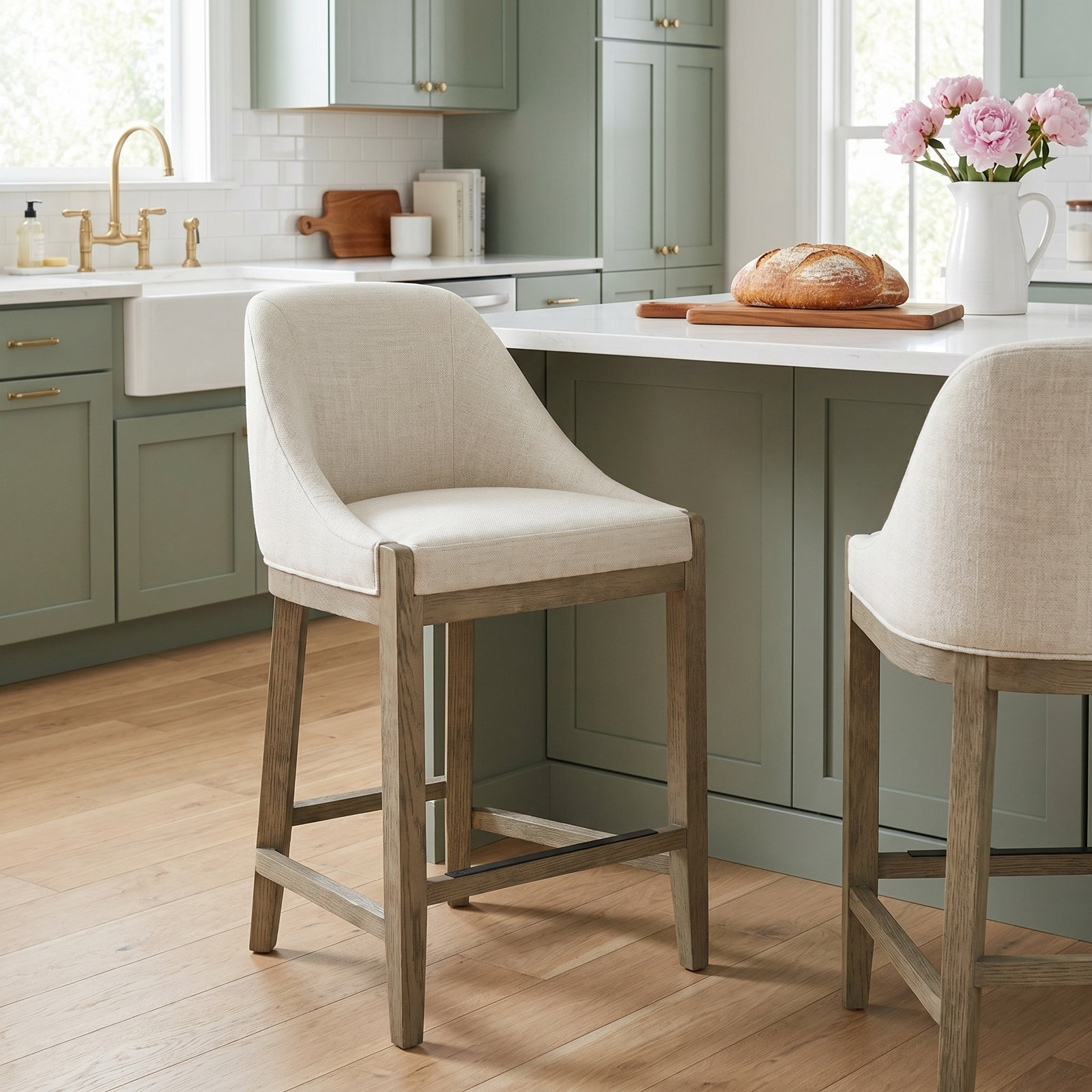 Shiner Upholstered Counter Stool, Effie Linen Performance Linen
