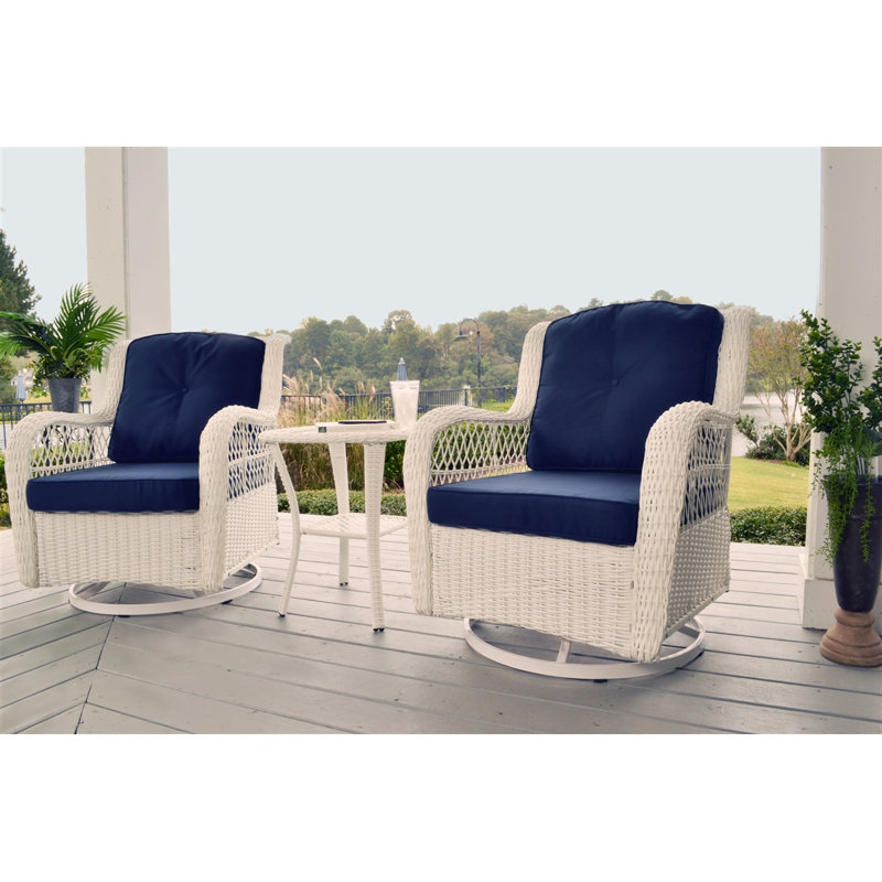 Chaise de patio avec coussins Rio Vista, Blanc, Bleu marine