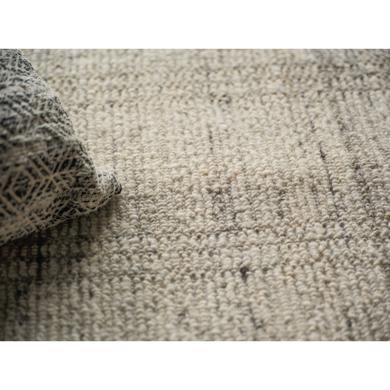 Desi hand-knotted Wool Silver Area Rug, Rectangle 9' x 12', Silver